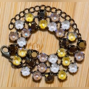 Tiramisu Coffee And Cream  Premium Crystals  in Classic Tennis Brass Necklace